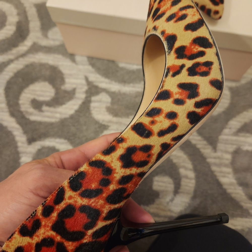 Jimmy Choo Leopard Print Pony hair pump in Tabasco color